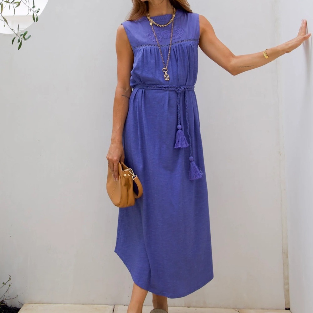 Amy Midi Dress with Embroidery in Marlin Blue by ExVoto